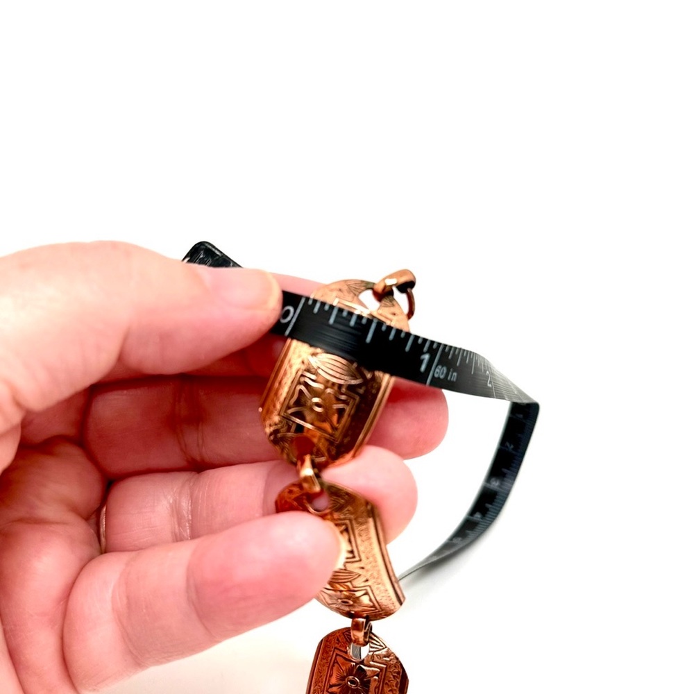 Vintage Copper Link Bracelet with Etched Floral Design - Picture 11 of 12